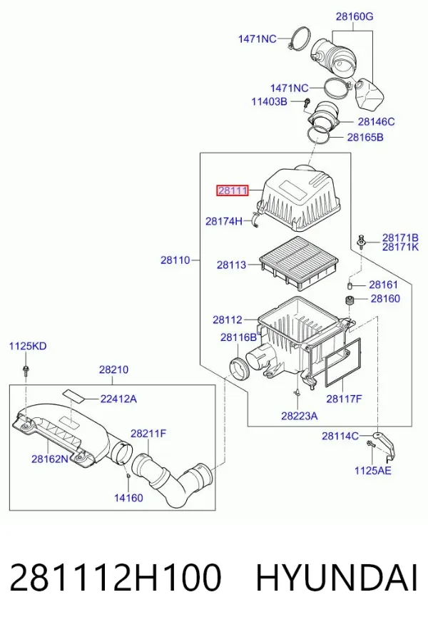 Корпус повітряного фільтра, верхня частина 281112H100 Hyundai/Kia