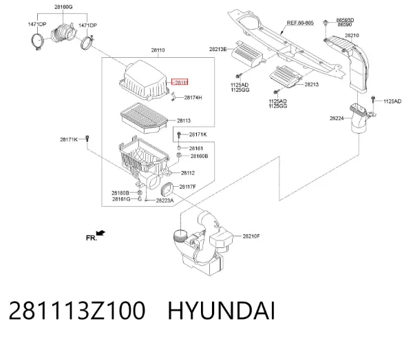 Корпус повітряного фільтра, верхня частина 281113Z100 Hyundai/Kia