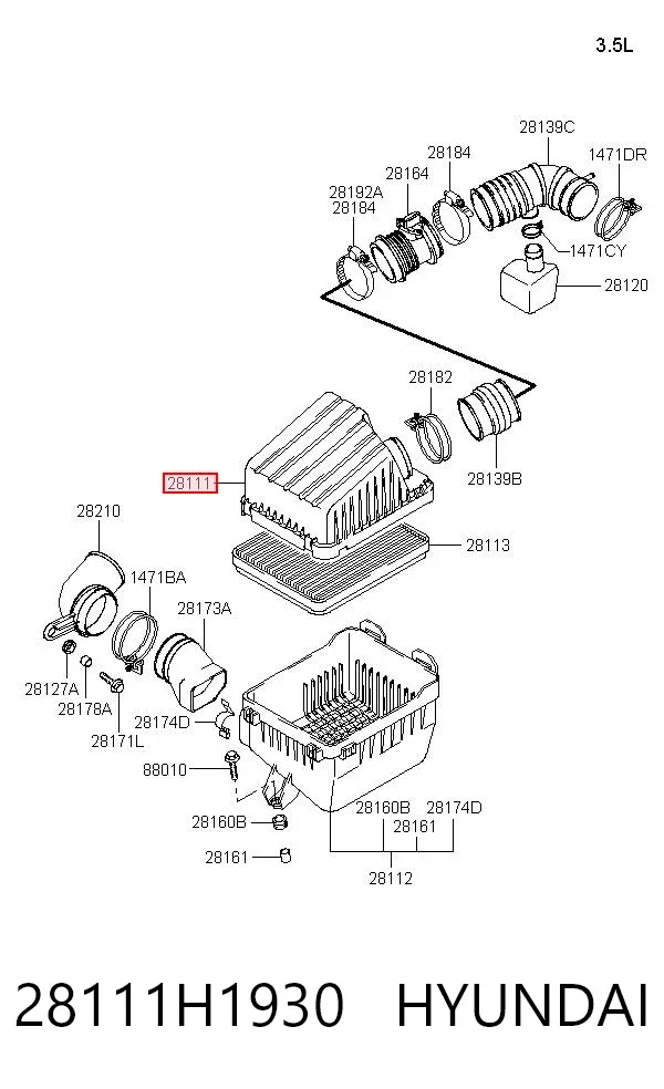 Корпус повітряного фільтра, верхня частина 28111H1930 Hyundai/Kia