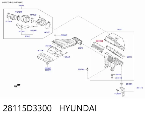 Корпус повітряного фільтра, верхня частина 28115D3300 Hyundai/Kia