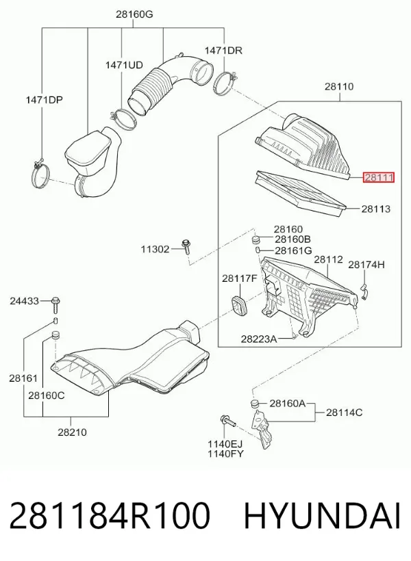 Корпус повітряного фільтра, верхня частина 281184R100 Hyundai/Kia