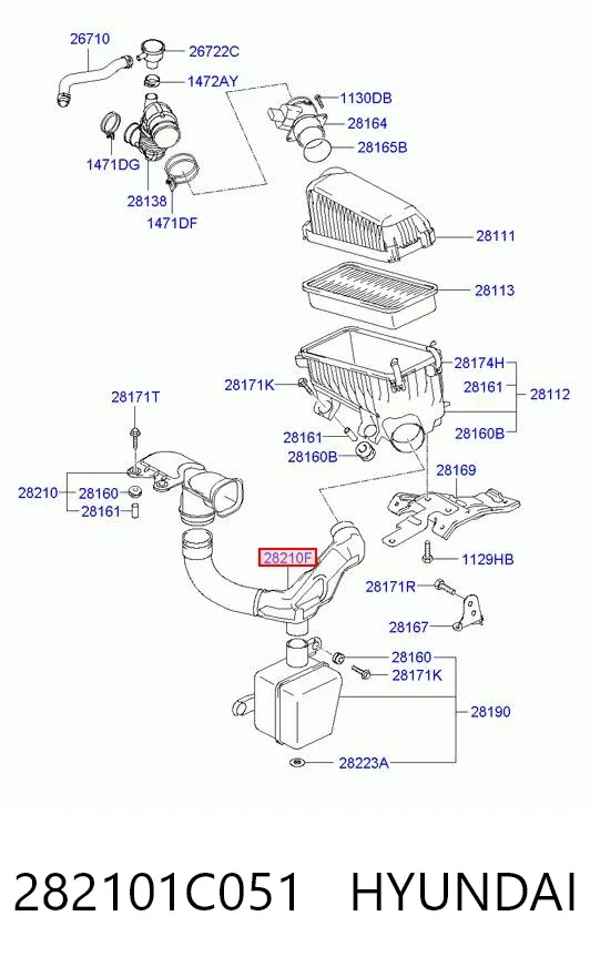 Патрубок повітряний, вхід повітряного фільтра 282101C051 Hyundai/Kia