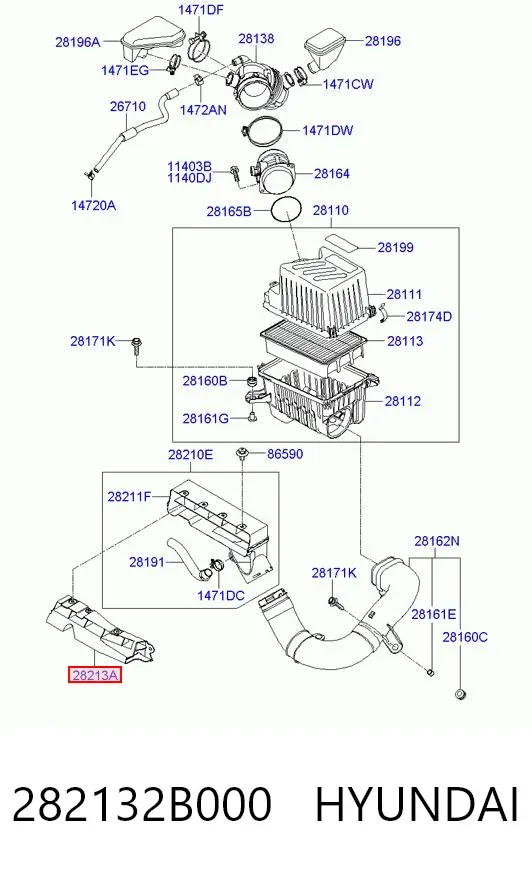 Повітрозабірник повітряного фільтра 282132B000 Hyundai/Kia
