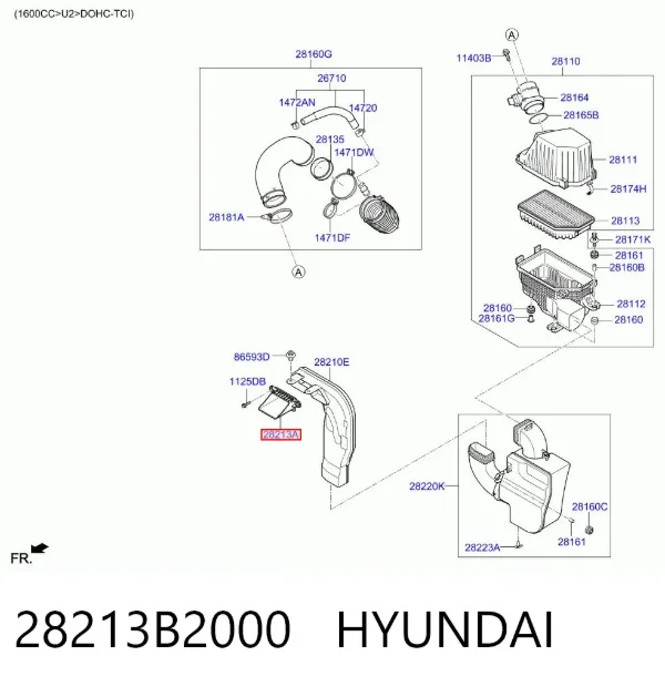 Повітрозабірник повітряного фільтра 28213B2000 Hyundai/Kia