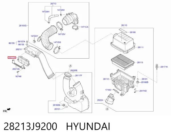 Повітрозабірник повітряного фільтра 28213J9200 Hyundai/Kia
