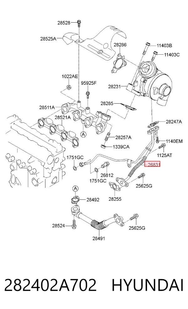 Трубка/шланг подачі масла до турбіни 282402A702 Hyundai/Kia