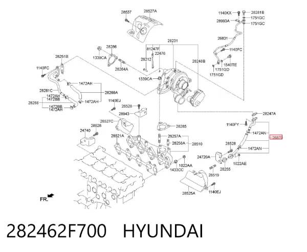 Трубка/шланг відводу масла від турбіни 282462F700 Hyundai/Kia