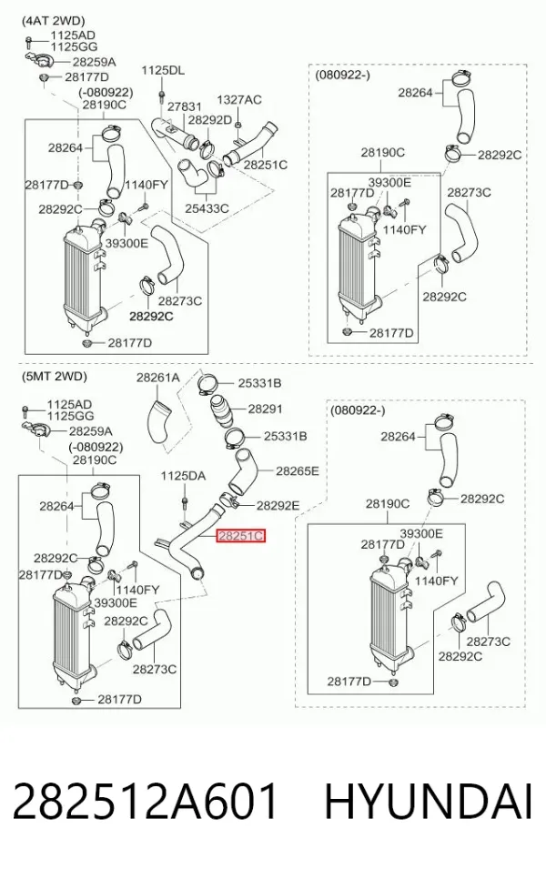 Шланг/патрубок интеркуллера 282512A601 Hyundai/Kia