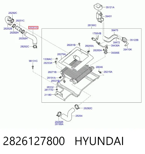 Патрубок повітряний, вихід з турбіни (наддув) 2826127800 Hyundai/Kia