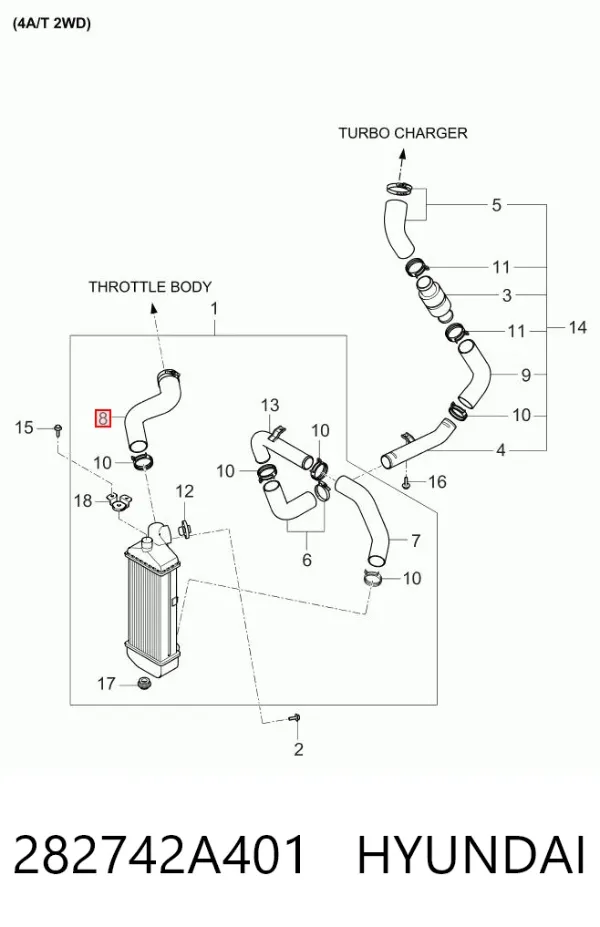 Шланг/патрубок интеркуллера 282742A401 Hyundai/Kia