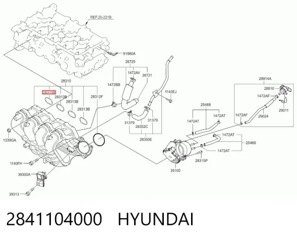 Прокладка впускного колектора 2841104000 Hyundai/Kia