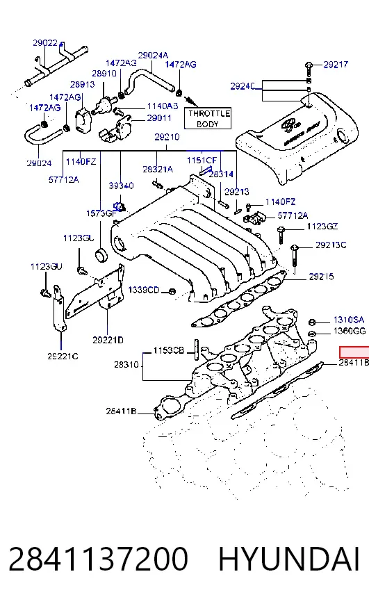 Прокладка впускного колектора, нижня 2841137200 Hyundai/Kia