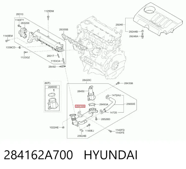 Радіатор системи EGR рециркуляції вихлопних газів 284162A700 Hyundai/Kia