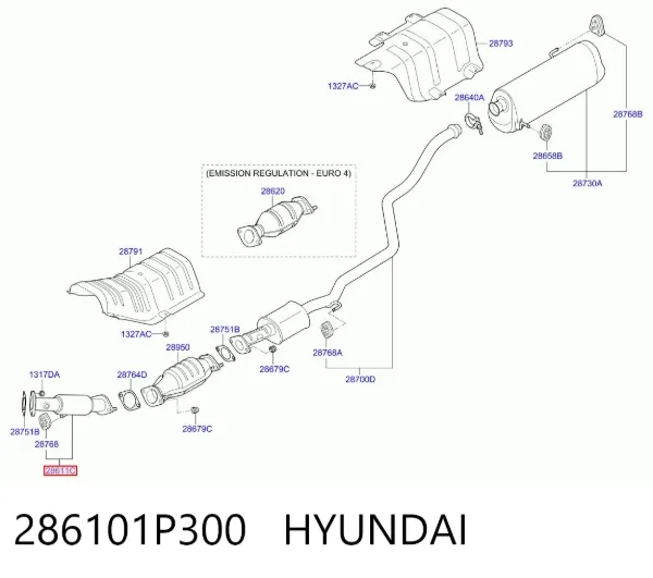 Труба приймальна (штани) глушника, передня 286101P300 Hyundai/Kia