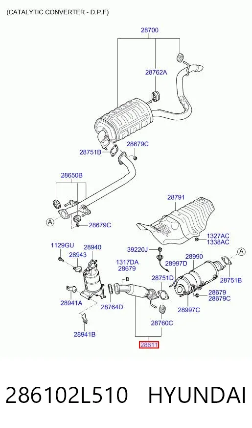Труба приймальна (штани) глушника, передня 286102L510 Hyundai/Kia