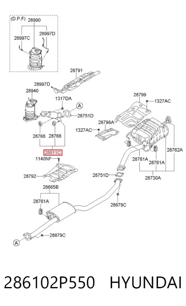 Глушник, передня частина 286102P550 Hyundai/Kia