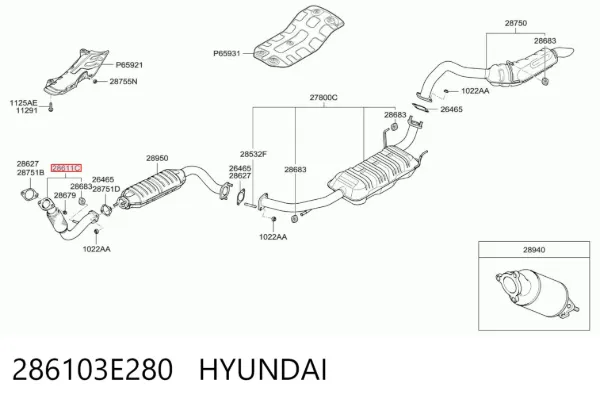 Глушник, передня частина 286103E280 Hyundai/Kia
