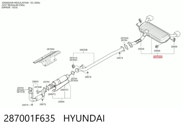 Глушник, задня частина 287001F635 Hyundai/Kia