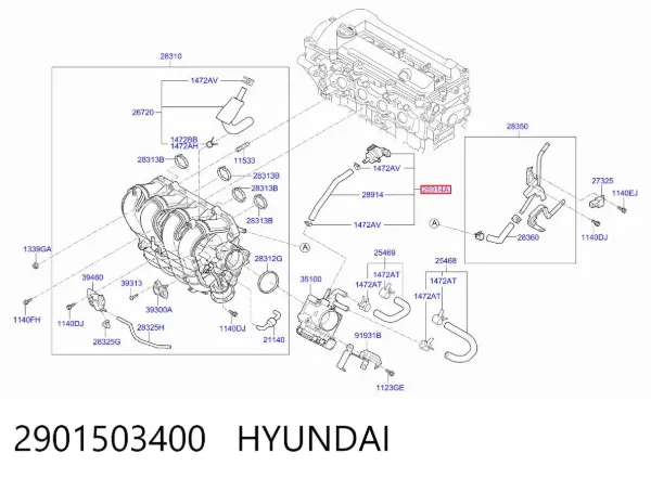 Клапан перетворювач тиску наддуву (соленоїд) 2901503400 Hyundai/Kia
