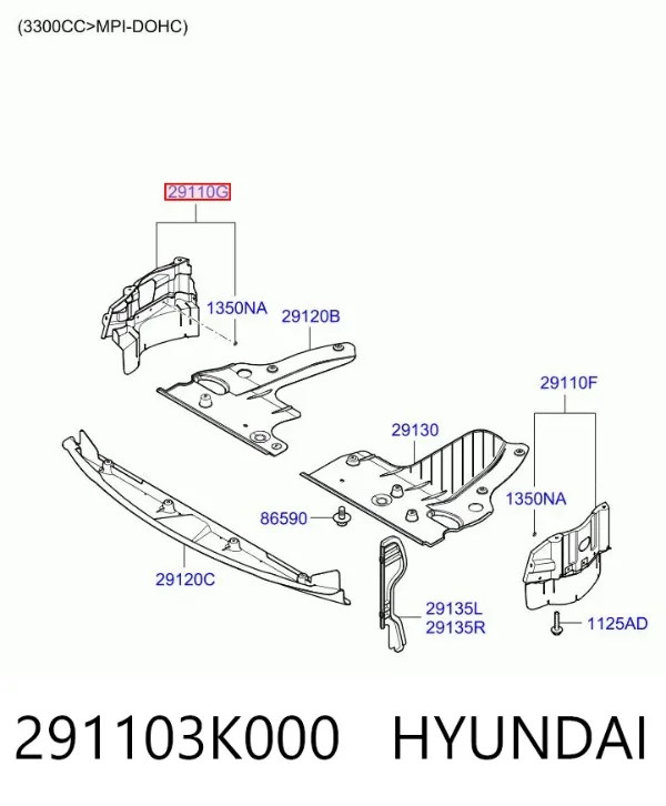 Захист двигуна, правий 291103K000 Hyundai/Kia