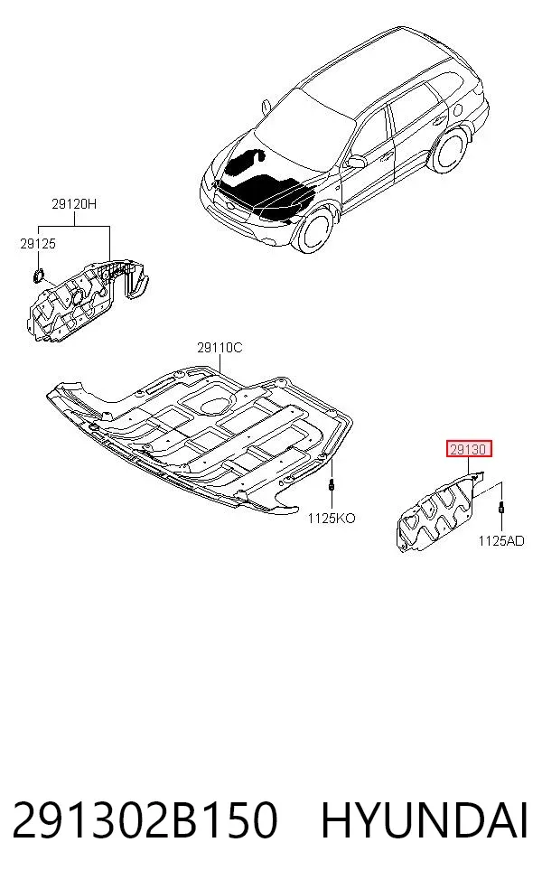 Захист двигуна, лівий 291302B150 Hyundai/Kia