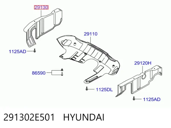 Захист двигуна, лівий 291302E501 Hyundai/Kia