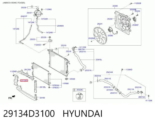 Повітропровід (дефлектор) радіатора, правий 29134D3100 Hyundai/Kia