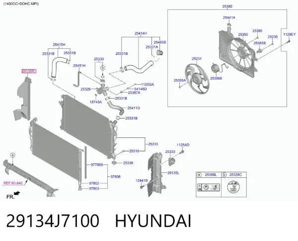 Повітропровід (дефлектор) радіатора, правий 29134J7100 Hyundai/Kia