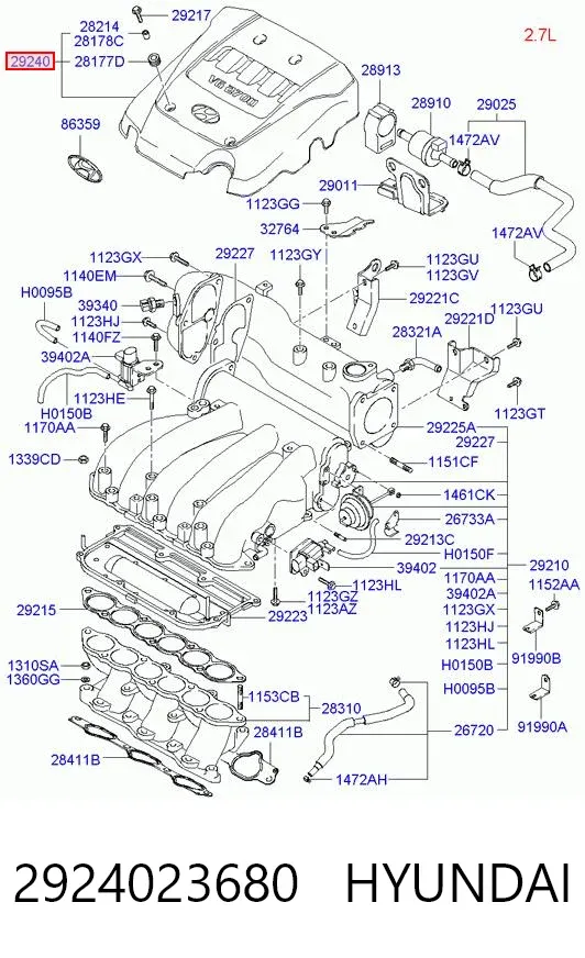 Кришка двигуна декоративна 2924023680 Hyundai/Kia