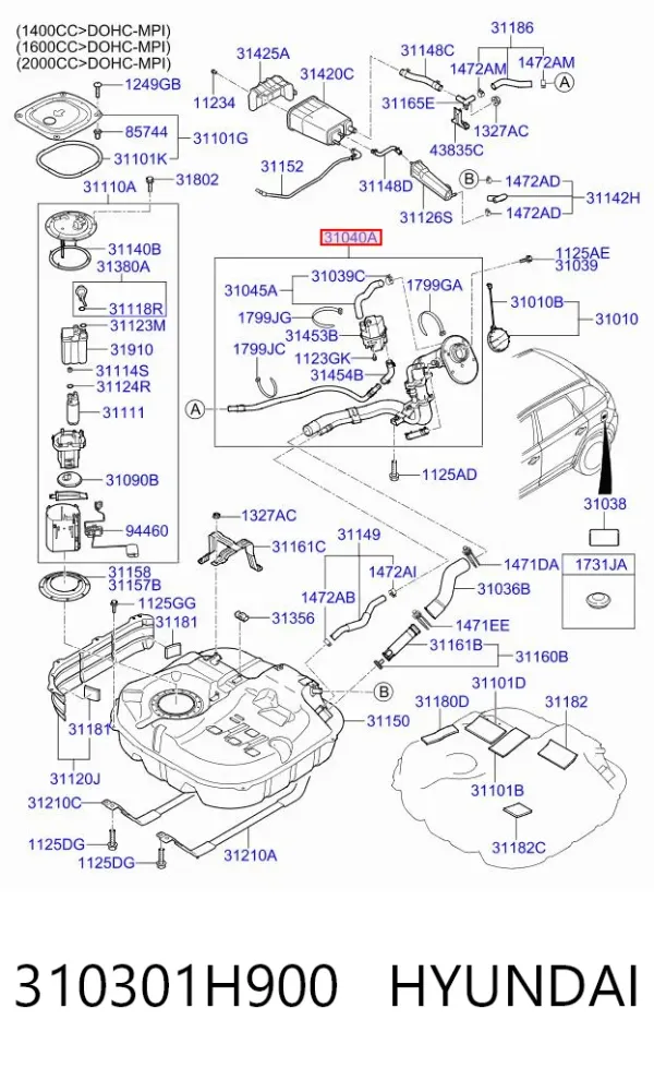 Шланг заливної горловини, паливного бака 310301H900 Hyundai/Kia