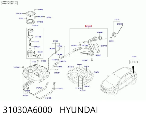 Шланг заливної горловини, паливного бака 31030A6000 Hyundai/Kia