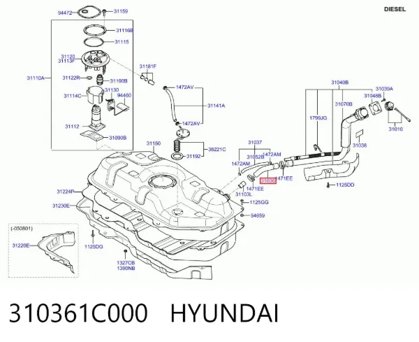 Шланг заливної горловини, паливного бака 310361C000 Hyundai/Kia