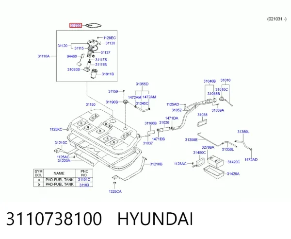 Пробка бензобаку 3110738100 Hyundai/Kia
