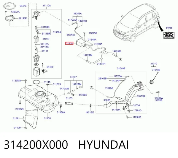 Абсорбер парів 314200X000 Hyundai/Kia