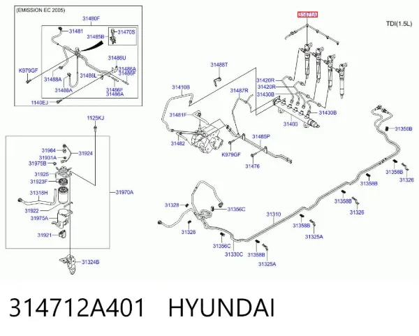 Трубка паливна, зворотня від форсунок 314712A401 Hyundai/Kia