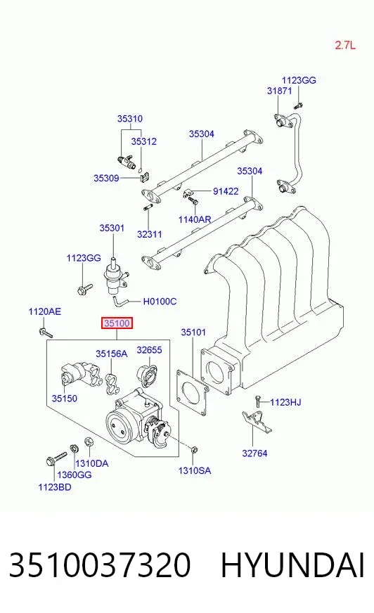 Дросільна заслінка 3510037320 Hyundai/Kia