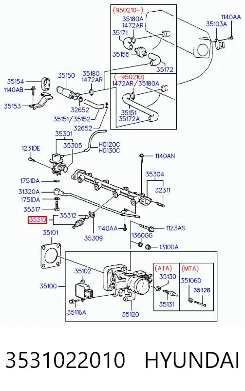 Паливні форсунки 3531022010 Hyundai/Kia