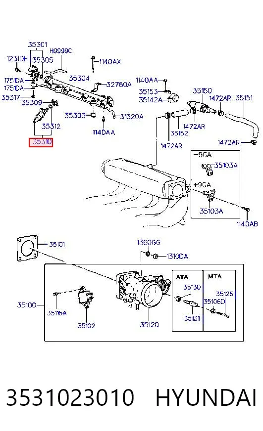 Паливні форсунки 3531023010 Hyundai/Kia