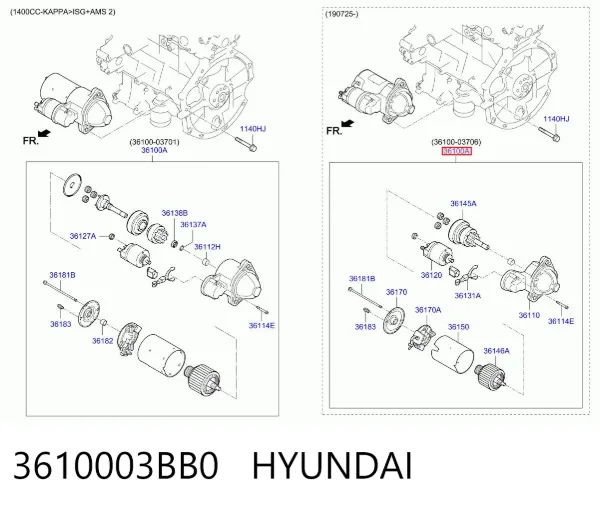 Стартер 3610003BB0 Hyundai/Kia