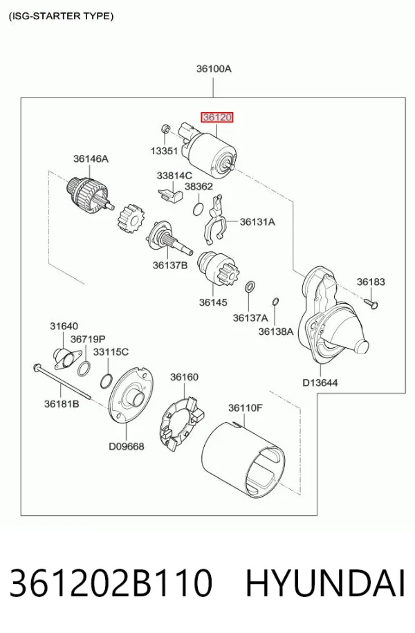 Стартер 361202B110 Hyundai/Kia