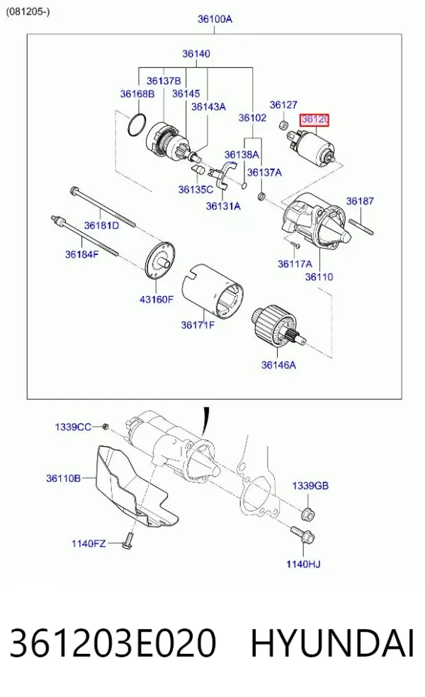 Втягуюче реле стартера 361203E020 Hyundai/Kia
