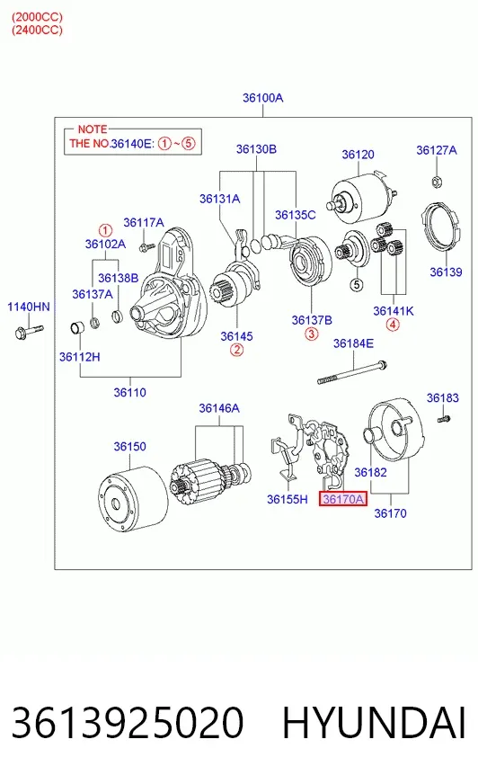 Щеткодеpжатель стартера 3613925020 Hyundai/Kia