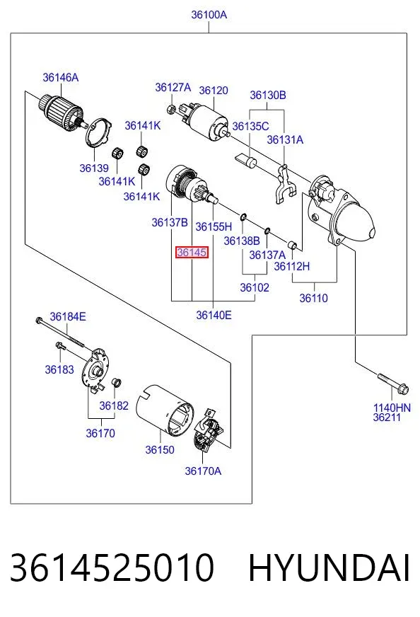 Бендикс стартера 3614525010 Hyundai/Kia