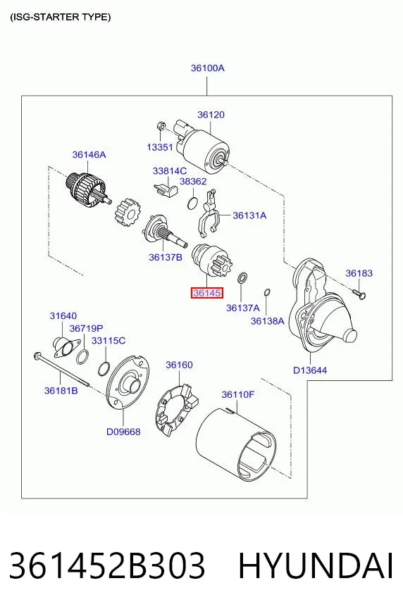 Бендикс стартера 361452B303 Hyundai/Kia