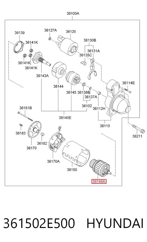 Якір (ротор) стартера 361502E500 Hyundai/Kia