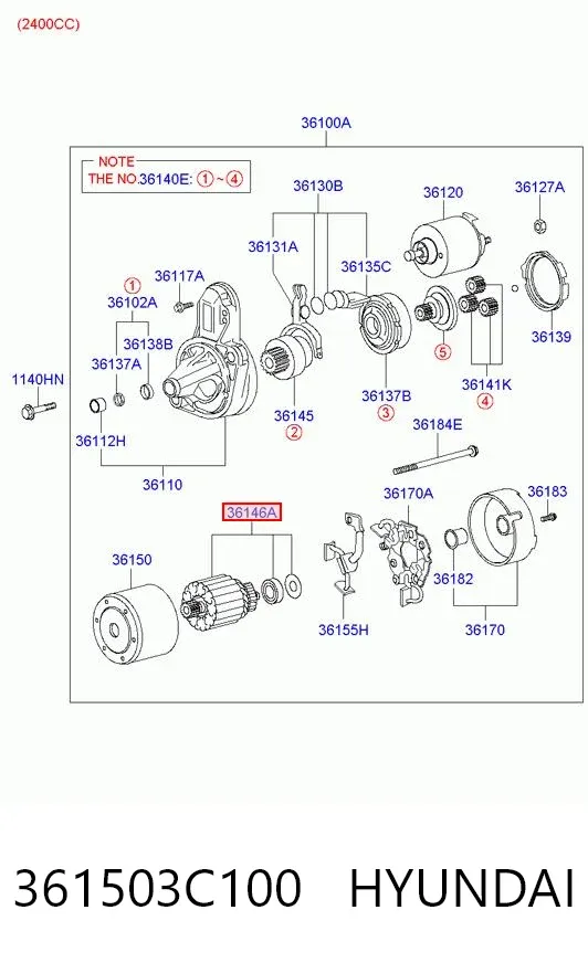 Якір (ротор) стартера 361503C100 Hyundai/Kia