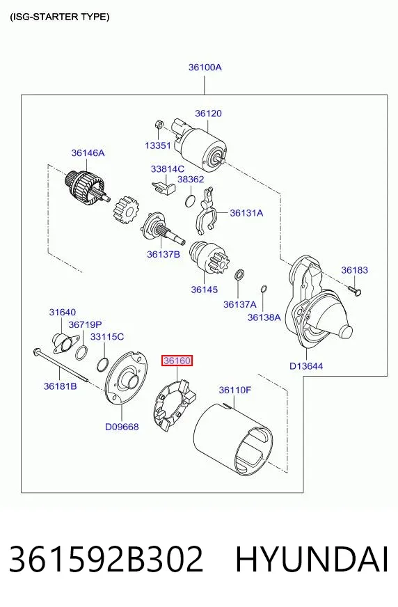 Щітка стартера 361592B302 Hyundai/Kia
