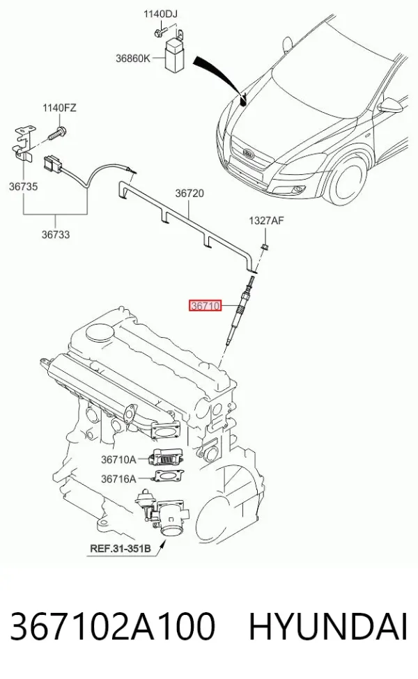 Свічка накалу 367102A100 Hyundai/Kia