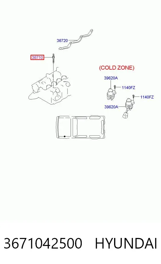 Свічка накалу 3671042500 Hyundai/Kia