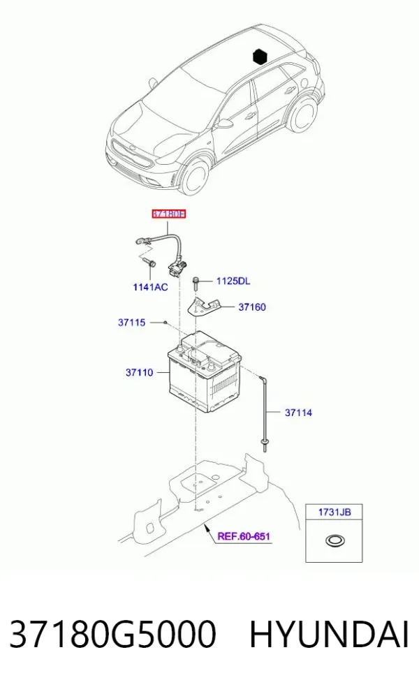 Акумуляторна батарея, АКБ 37180G5000 Hyundai/Kia